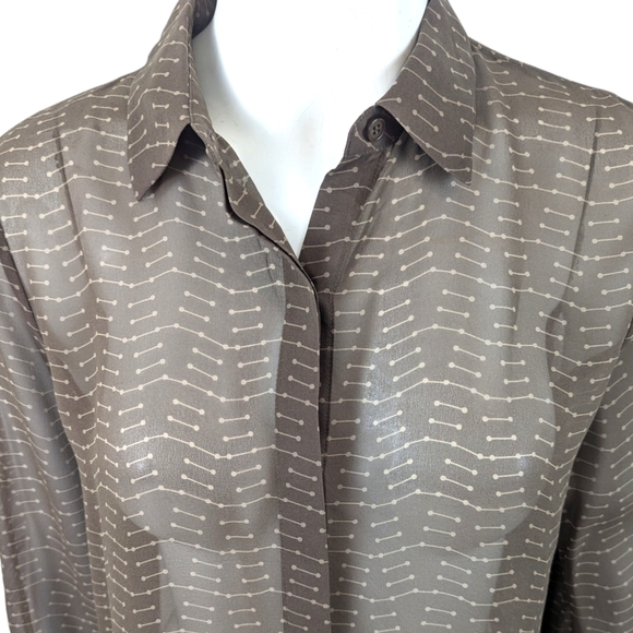Lafayette 148 Silk Button Up Shirt NEW Womens Medium Brown Sheer Career Blouse - Picture 2 of 11